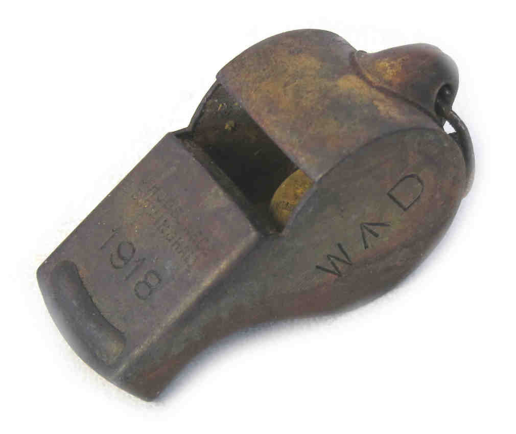 WW1 ACME Army No. 58 Brass Whistle NCO & Officers W↑D - Aged