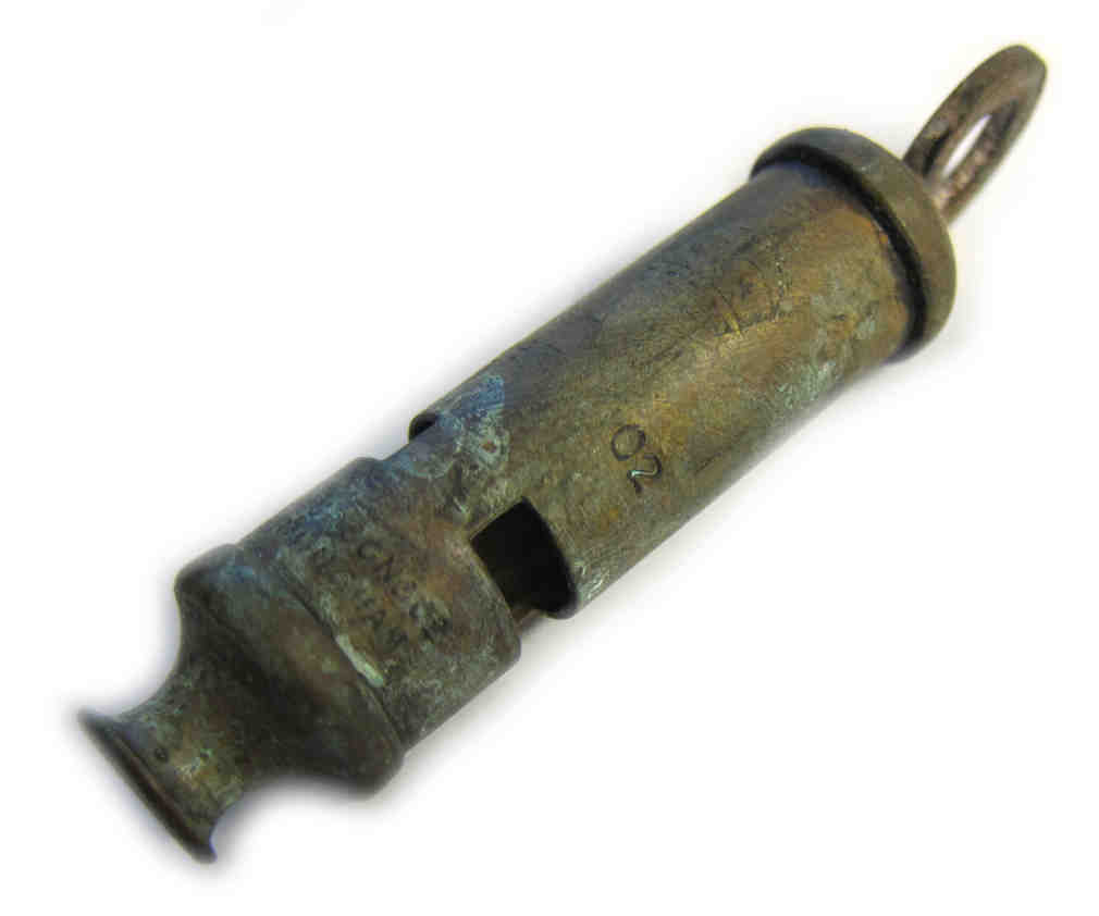 WW1, WW2 to 1964 Metropolitan Whistle Air Ministry AM Pilots & Police Whistle Brass - Aged