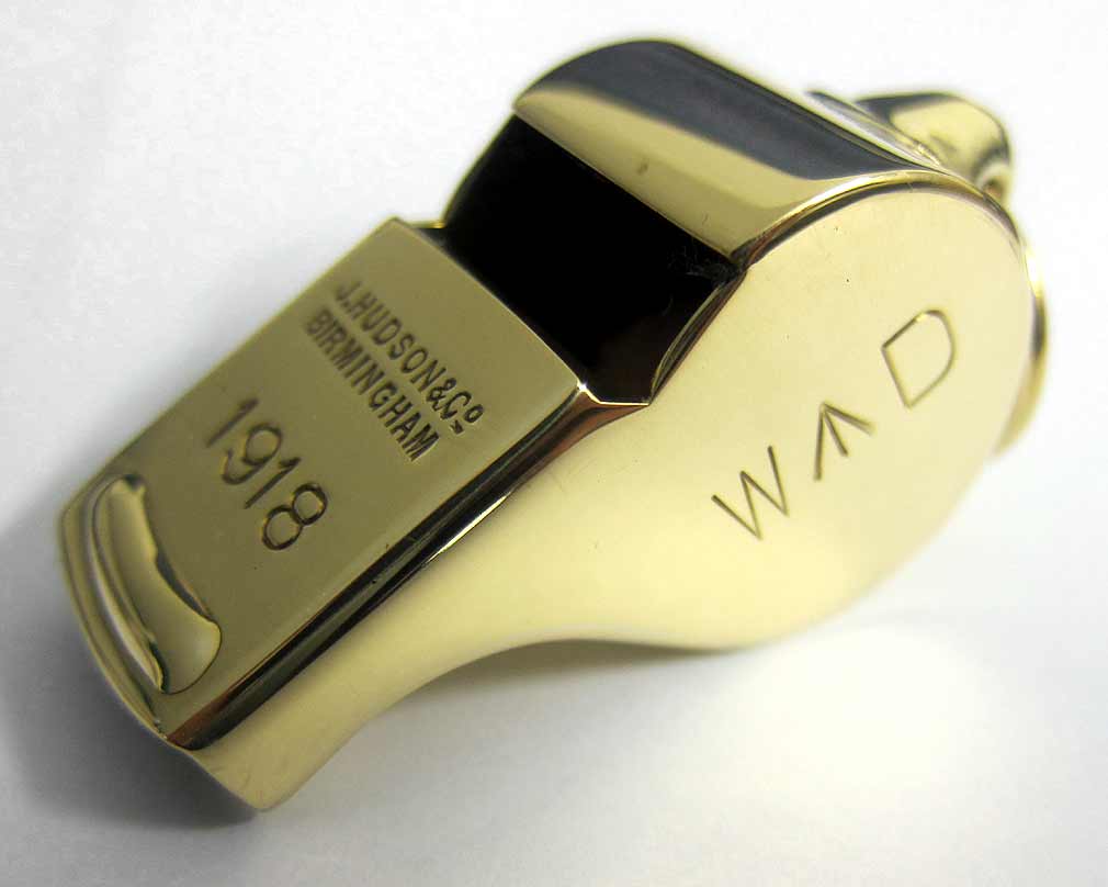 Brass World War One Army whistle, Number 58. 